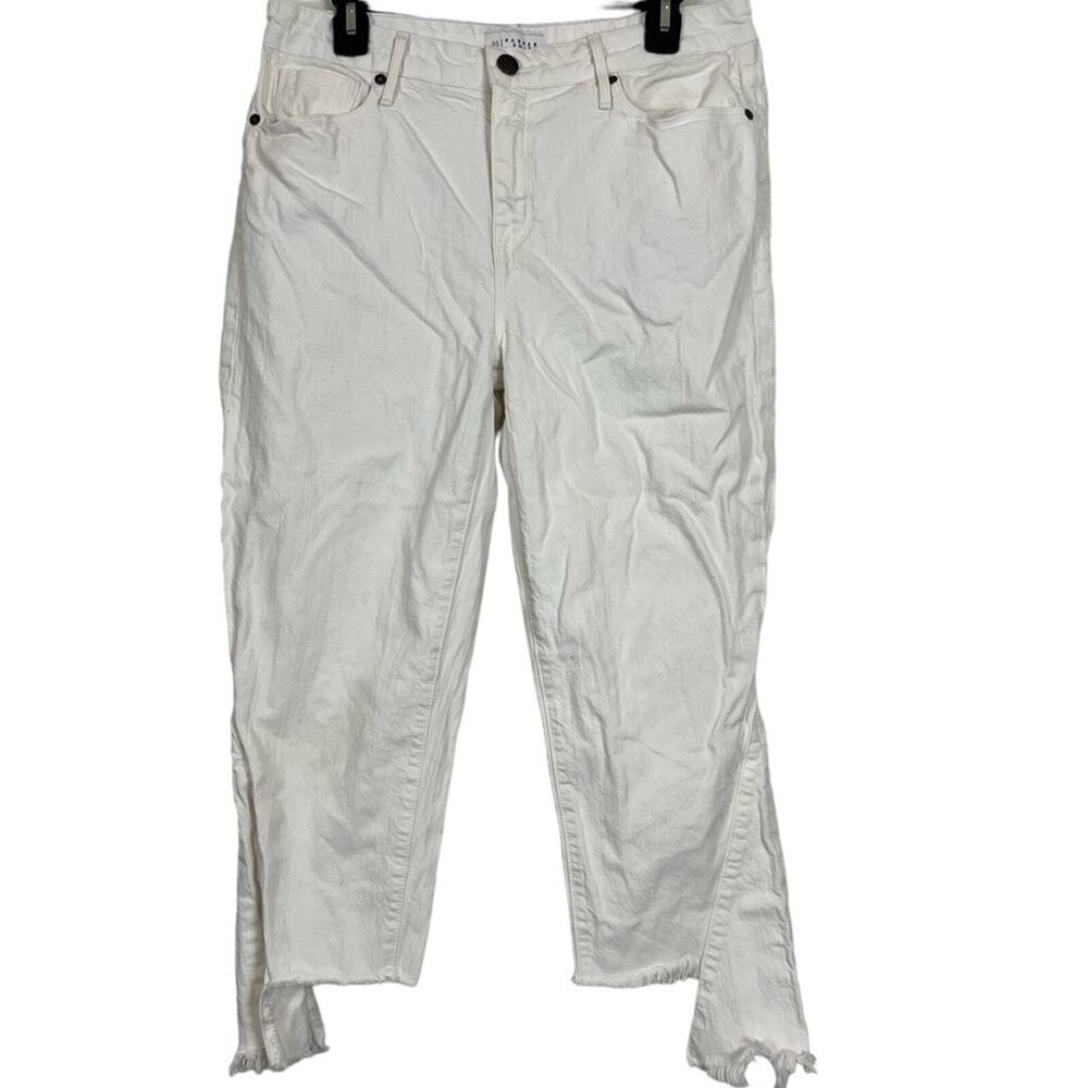 PS Parker Smith White Step Raw Hem Stretch Cropped Mini Flare Jeans High Rise 30